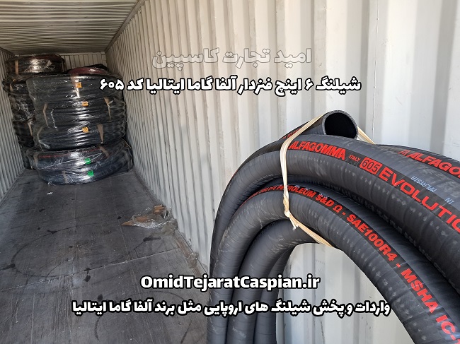 شیلنگ ۶ اینچ فنردار آلفا گاما ایتالیا کد ۶۰۵ در حال تخلیه بار از کانتینر