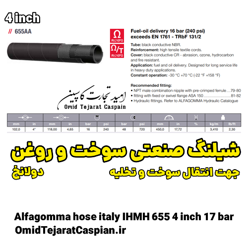 شیلنگ صنعتی سوخت و روغن Alfagomma Italy مدل IHMH 655 سایز 4 اینچ 3 شیلنگ صنعتی سوخت و روغن Alfagomma Italy مدل IHMH 655 کاتالوگ سایز چهار اینچ